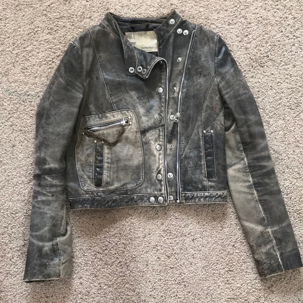 Zara Biker Distressed Leather Jacket S/M